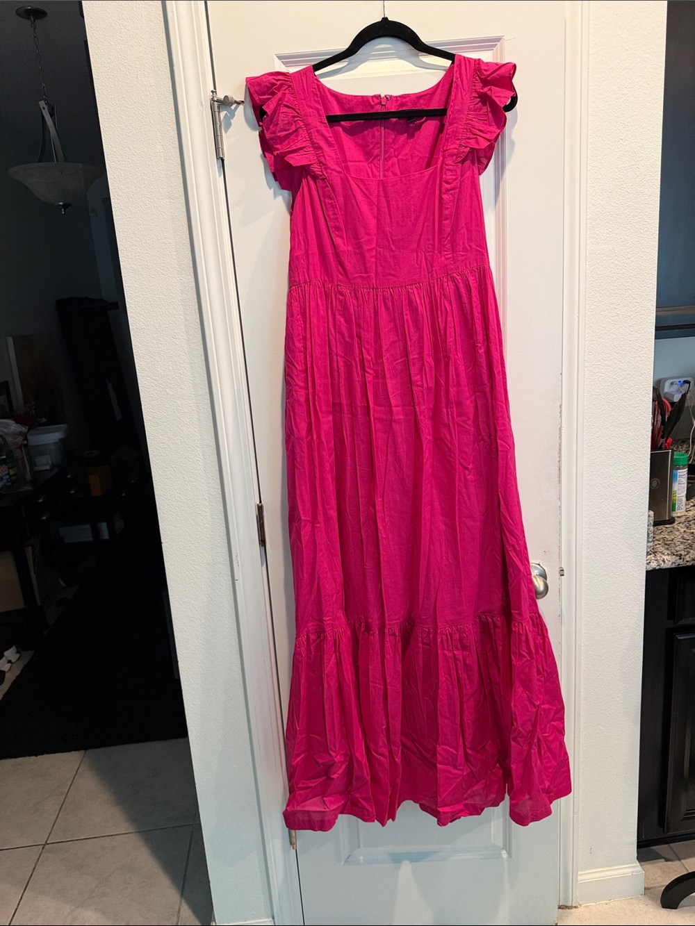 Express Hot Pink Ruffle Sleeve Maxi Dress